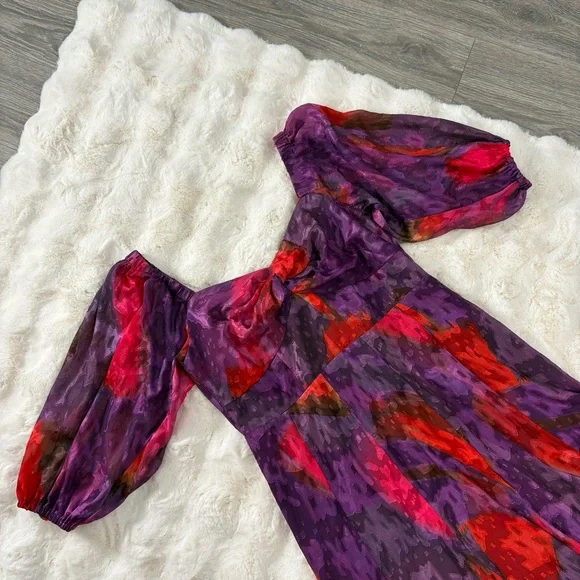 |anthro| Hutch twist front puff sleeve ruffle hem dress in purple sorbet - 1X - Picture 6 of 7